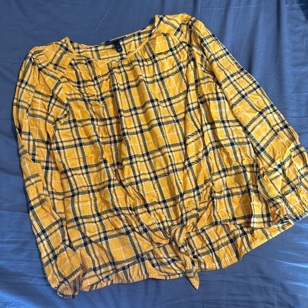 Yellow Plaid Woven Top